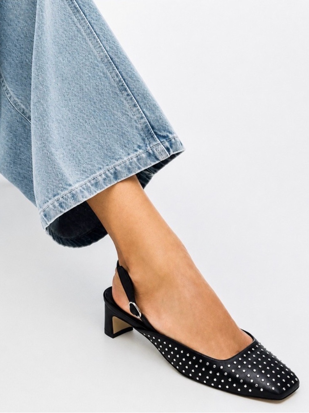 Alohas Lindy Studs Black Leather Slingback Pumps Size 38 US 7.5 $224 Retail